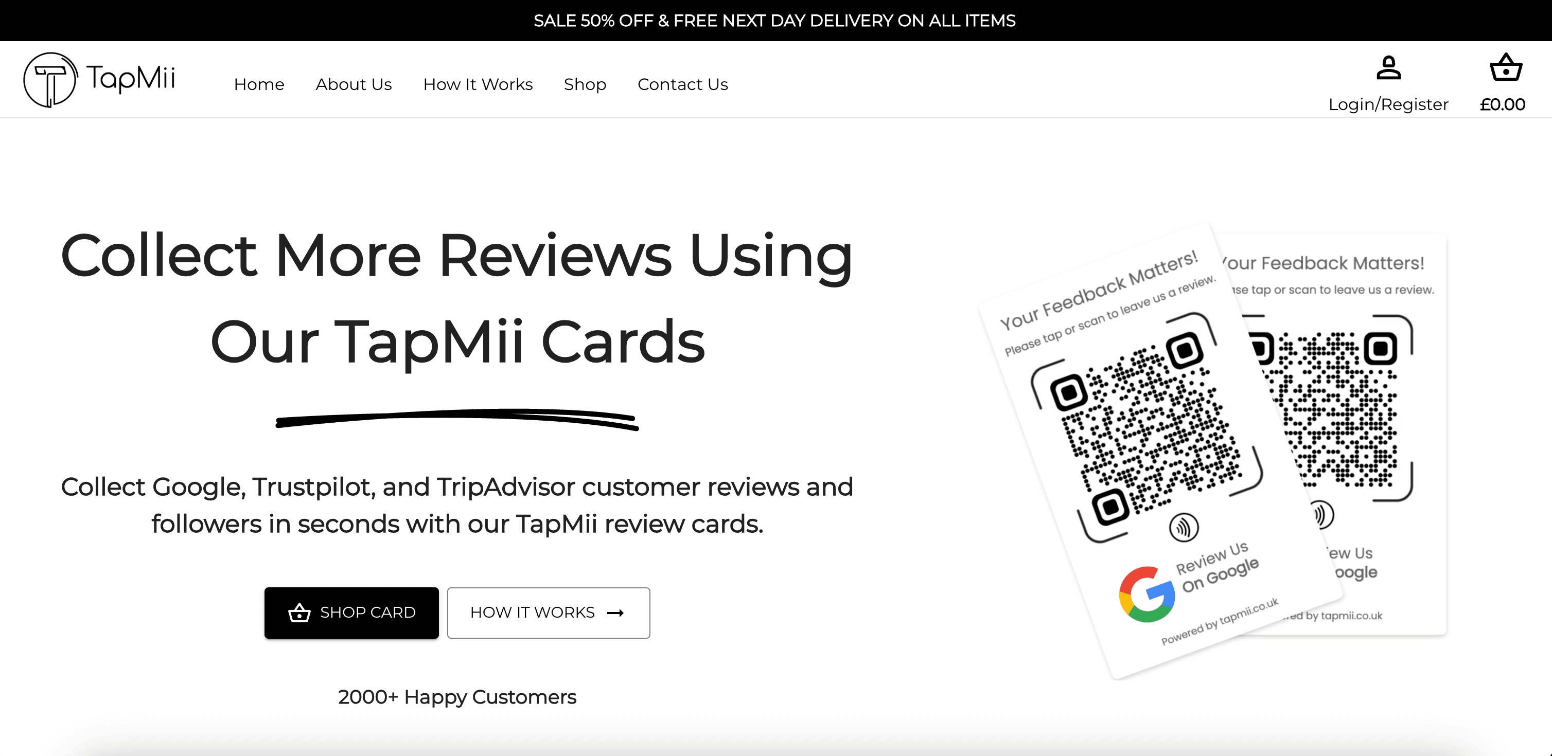 TapMii smart review card ecommerce website
